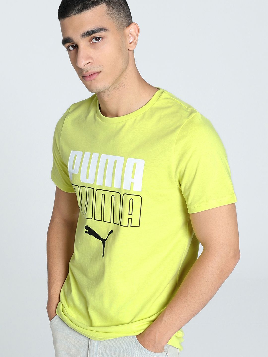 

Puma Men Printed Cotton Slim Fit T-Shirt, Yellow