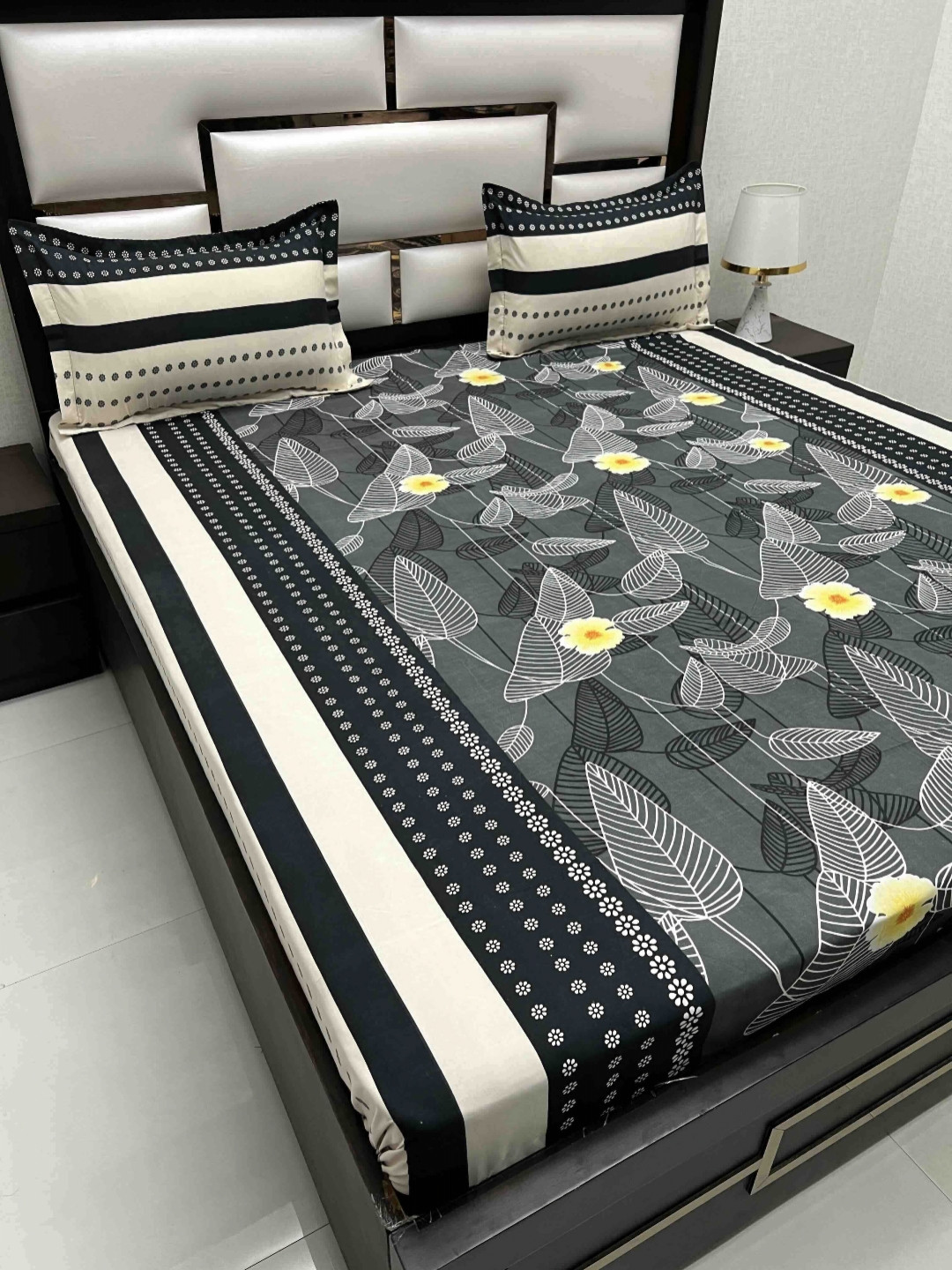 

Pure Decor Amulya Black Floral Printed Microfiber 300 TC Queen Bedsheet Set 2.55 x 2.27 m