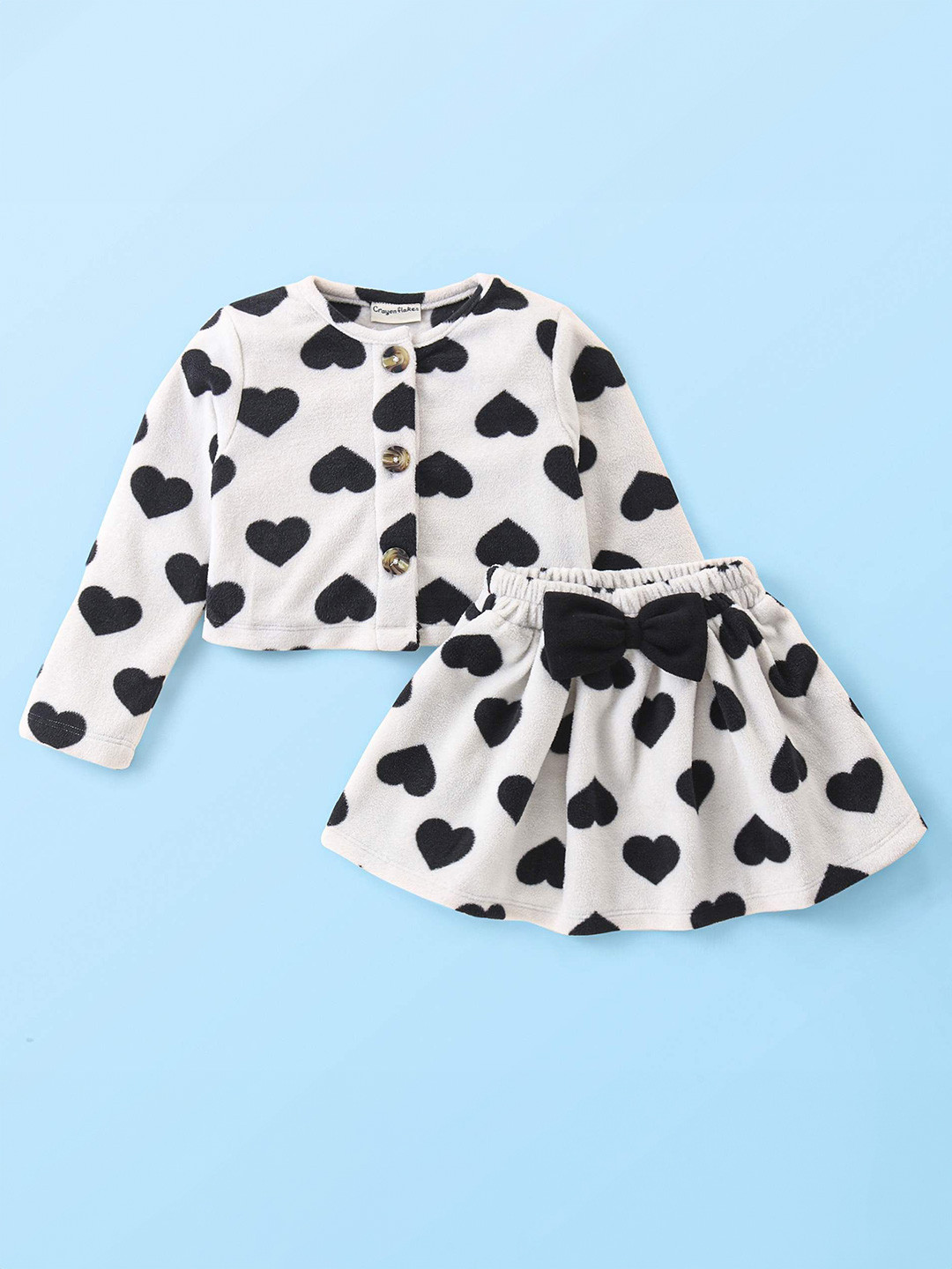 

CrayonFlakes Girls Printed Long Sleeves Shirt with Skirt, Off white