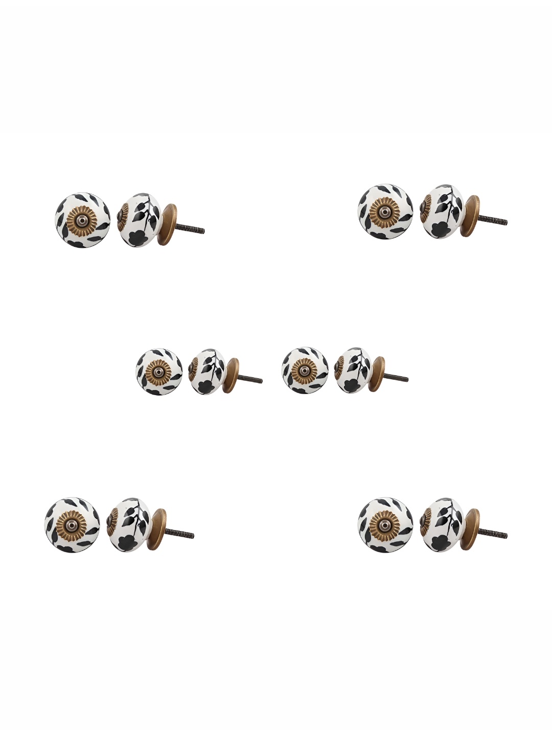 

Indianshelf 6-Pcs White & Black Printed Ceramic Knobs
