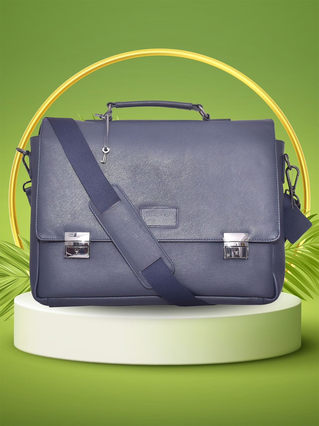 

OLIVE MIST Adults Textured Leather Laptop Bag, Blue