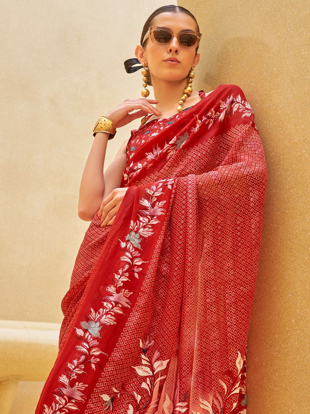 

Anouk Poly Georgette Block Print Saree, Red