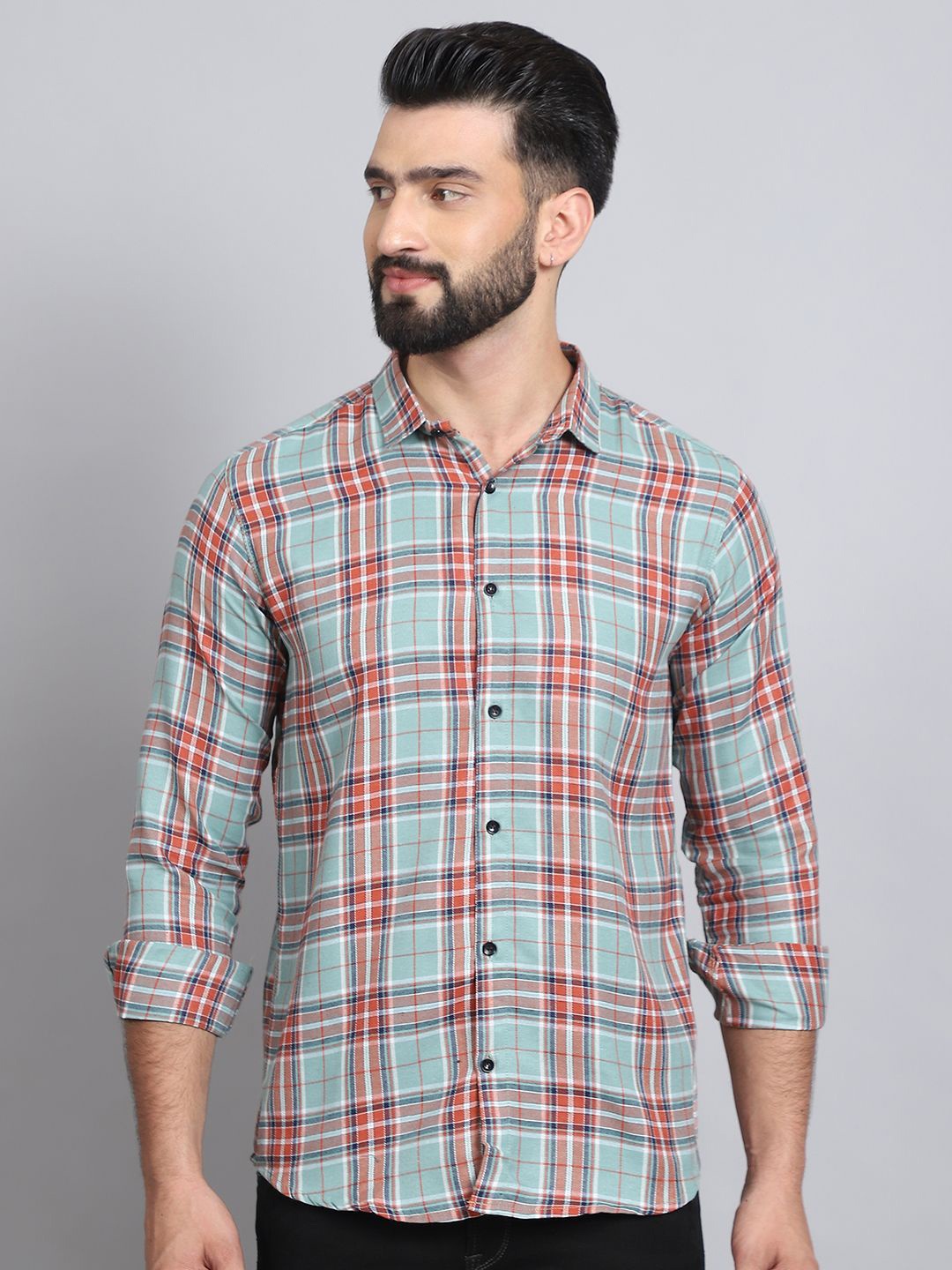 

Tanip Men Sheer Checked Casual Shirt, Green