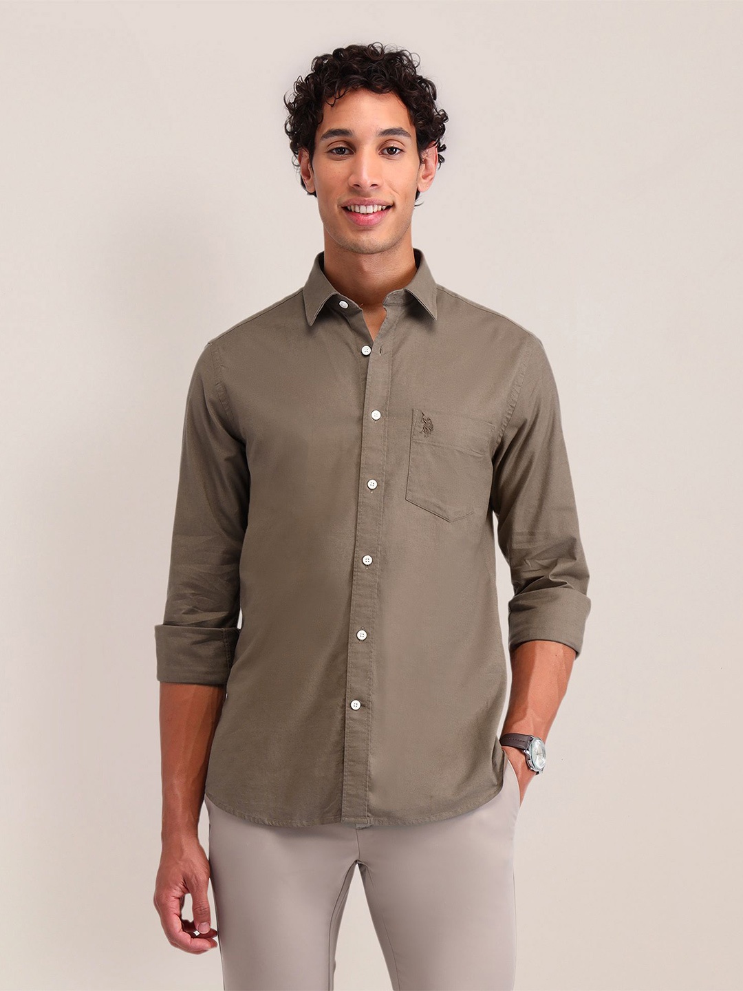 

U.S. Polo Assn. Men Classic Tailored Fit Opaque Casual Shirt, Brown