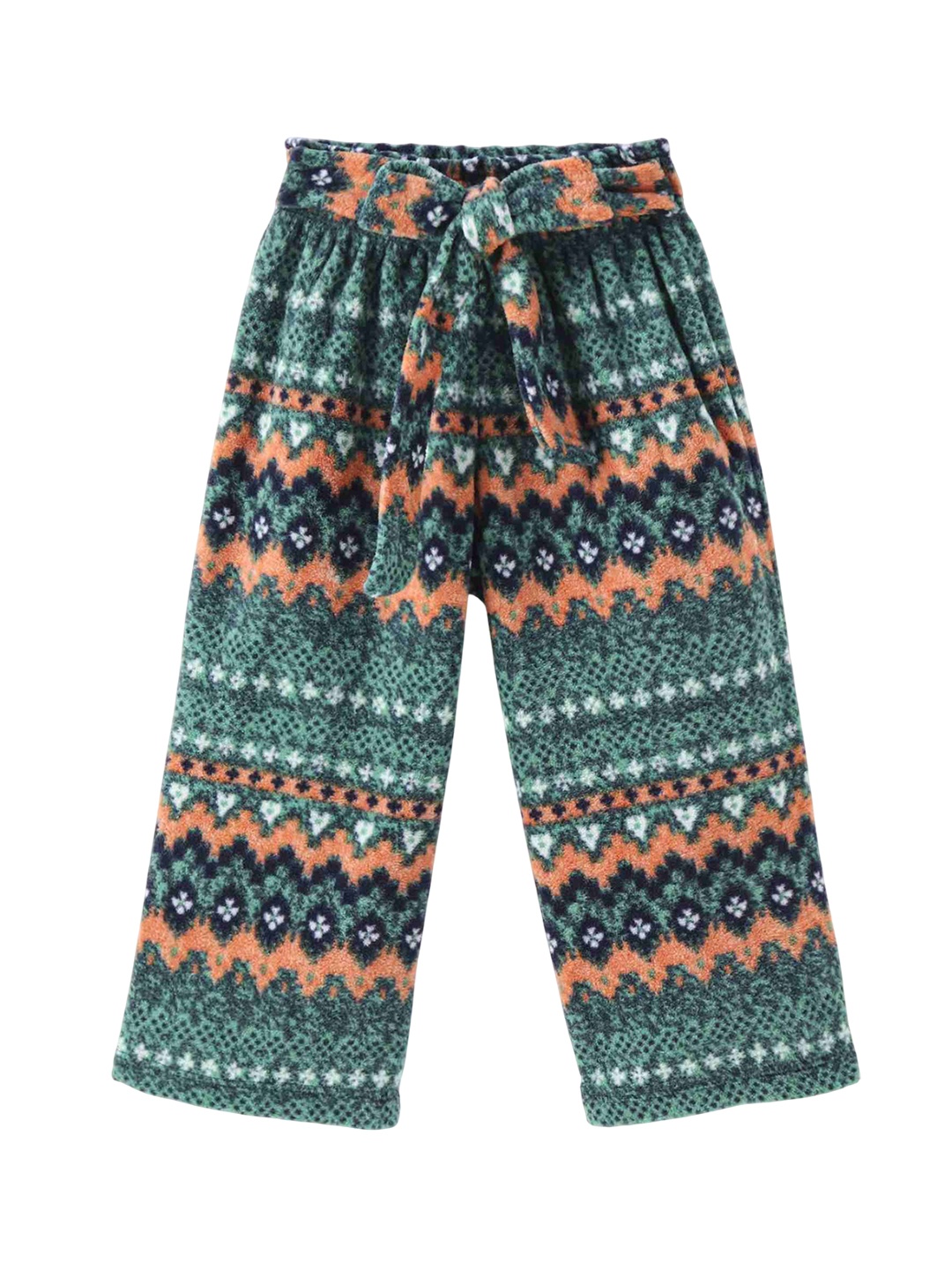 

CrayonFlakes Girls Printed Wide Leg Mid-Rise Loose Fit Trouser, Green