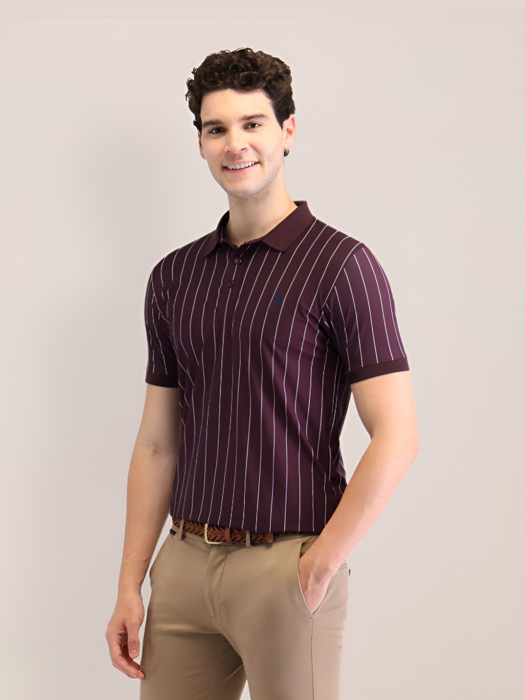 

U.S. Polo Assn. Men Brand Logo Striped Polo Collar Slim Fit T-shirt, Red