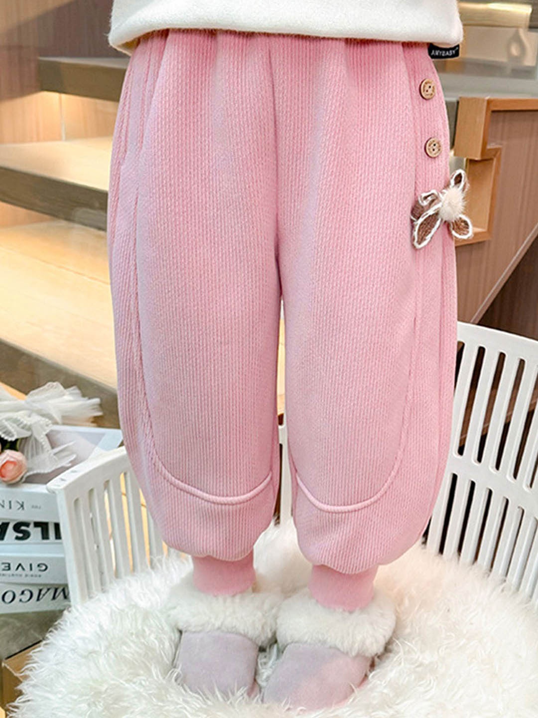 

LULU & SKY Girls Tapered Fit High-Rise Trousers, Pink