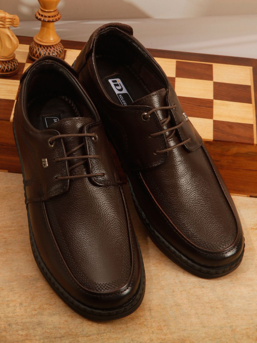 

ID Men Round Toe Lace-Ups Leather Derbys, Brown
