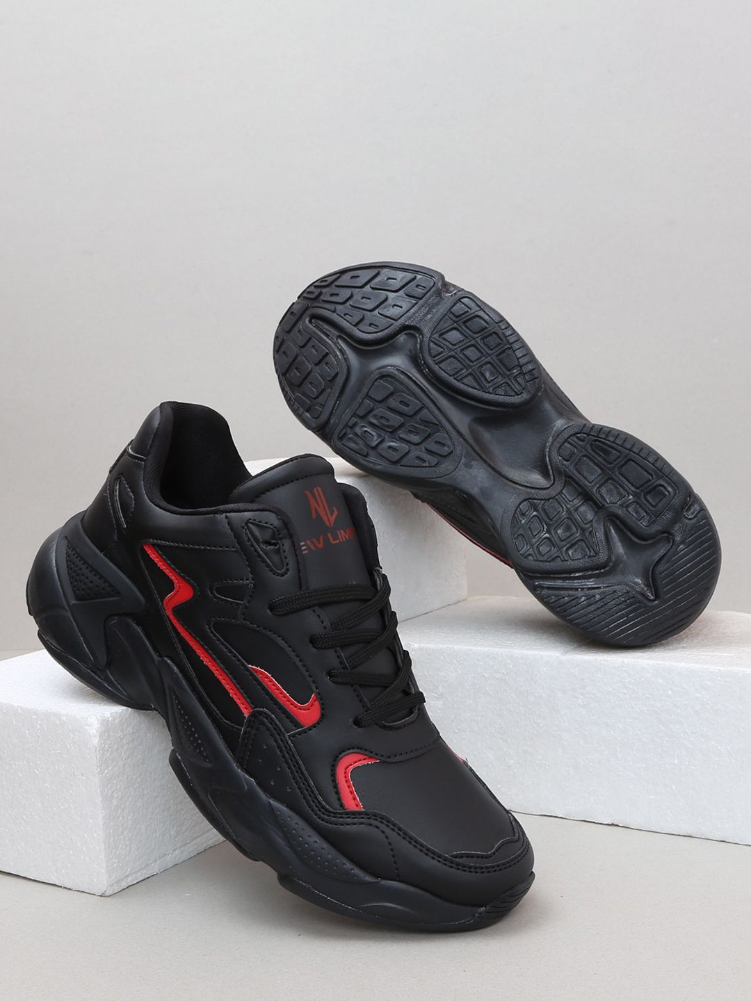 

NEW LIMITS Men Round Toe Lace-Ups Sneakers, Black