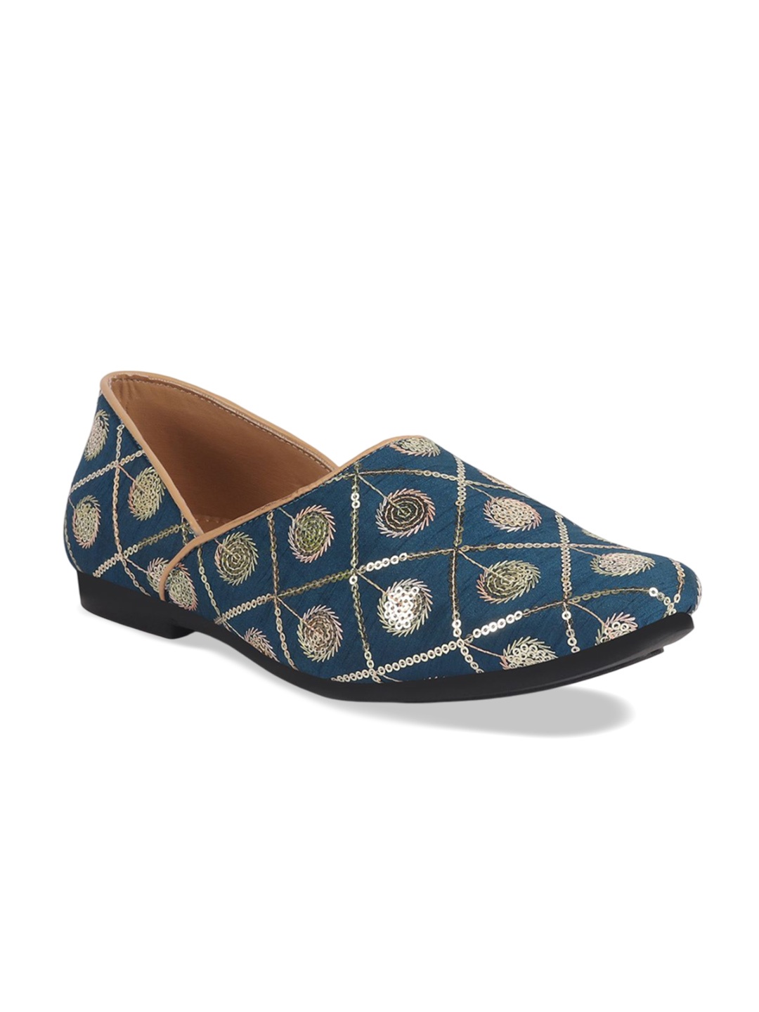 

FAUSTO Men Woven Design Slip-On Mojaris, Blue