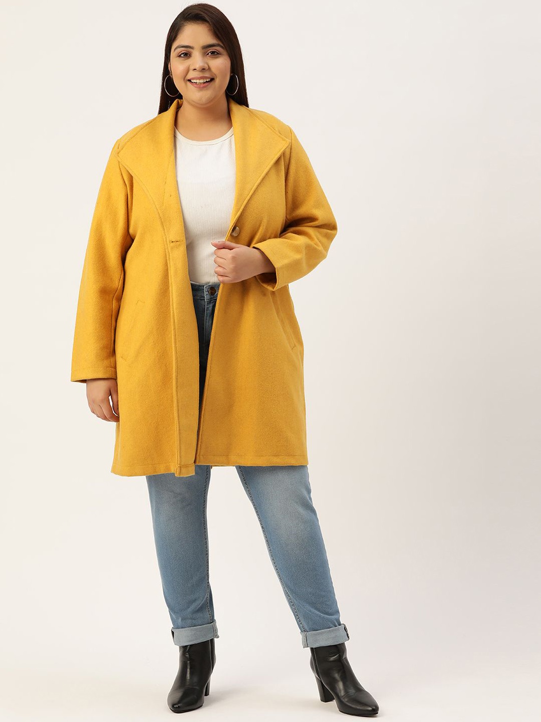 

theRebelinme Women Single-Breasted Spread Collar Overcoat, Mustard