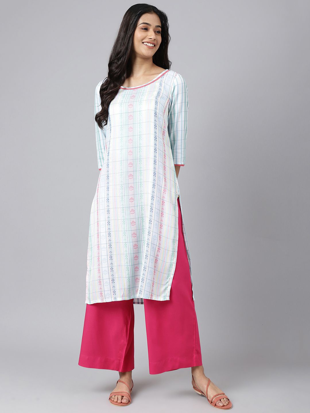 

AURELIA Women Printed Thread Work Kurta, White