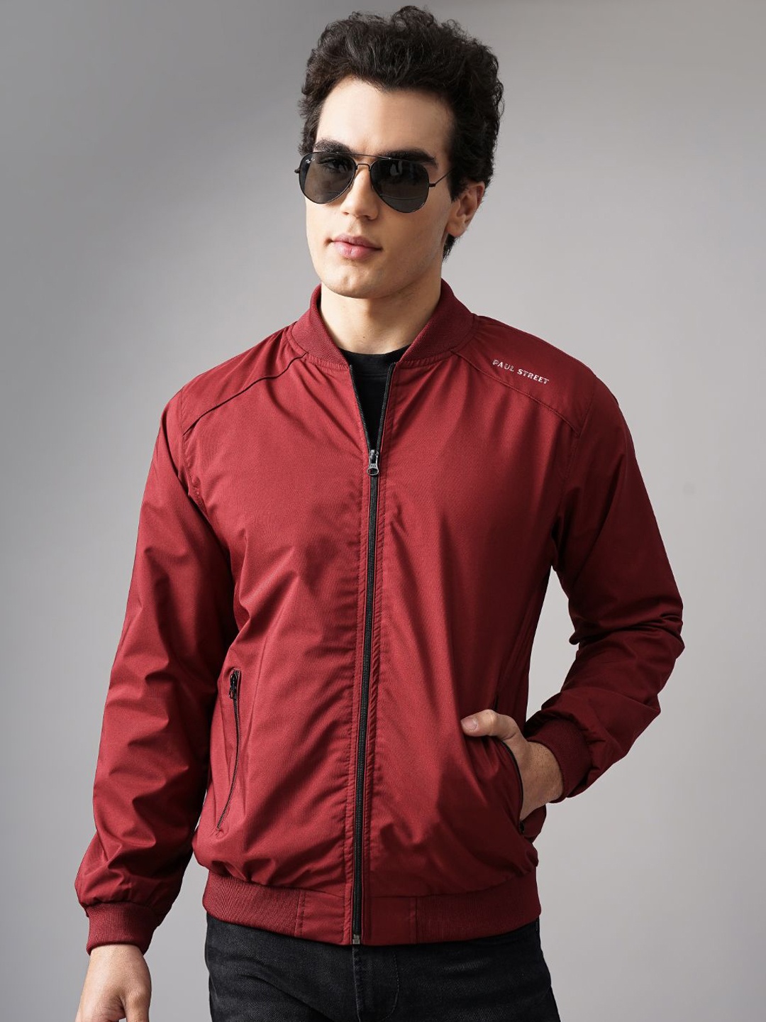 

PAUL STREET Men Water Resistant Outdoor Bomber with Patchwork Jacket, Red