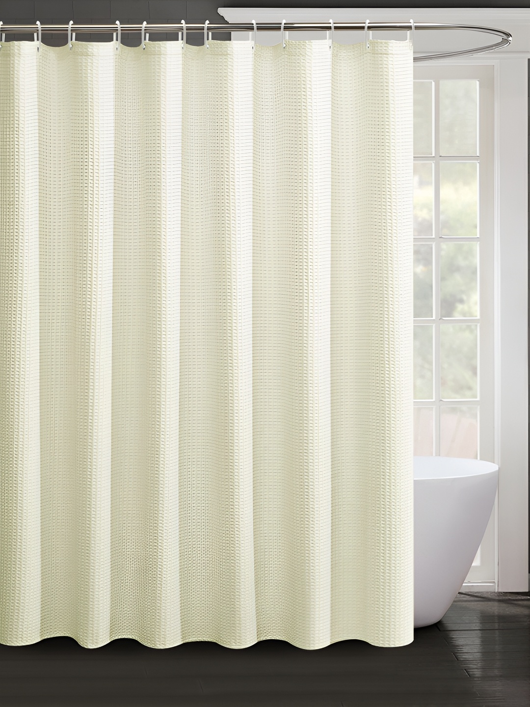 

Lushomes Cream-Colored Waffle Weave Shower Curtain