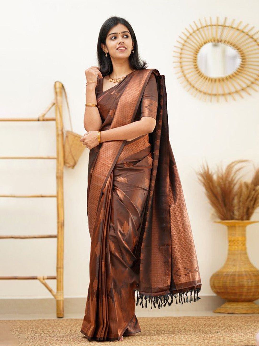 

Visit Wear Woven Design Zari Pure Silk Banarasi Saree, Brown