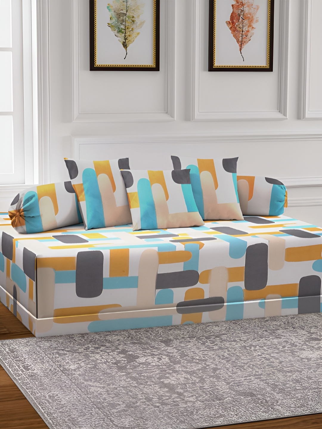 

Arrabi White & Yellow 6 Pieces Geometric Printed Diwan Set