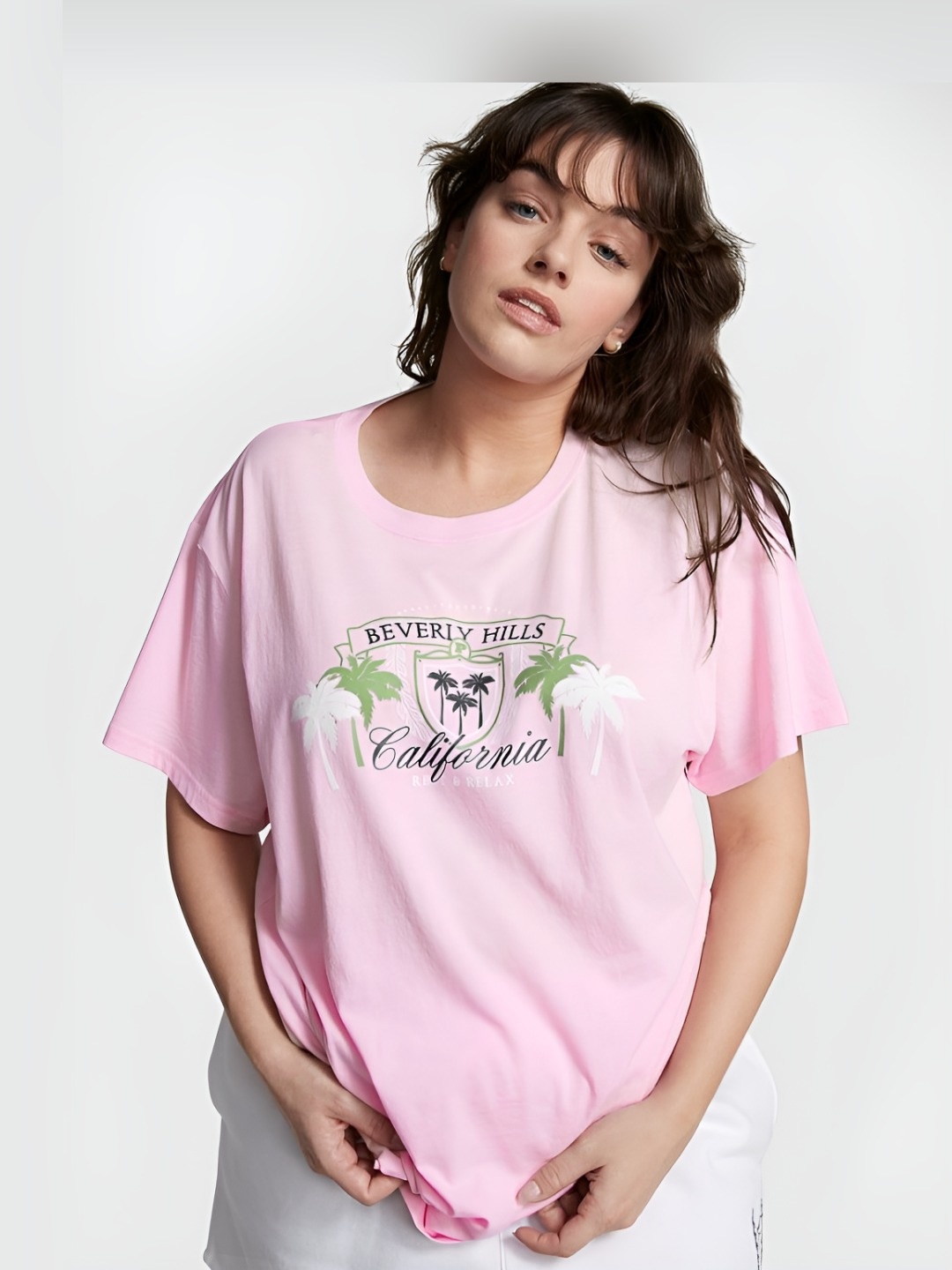 

Victoria's Secret Women Graphic Printed Round Neck Cotton T-shirt, Pink