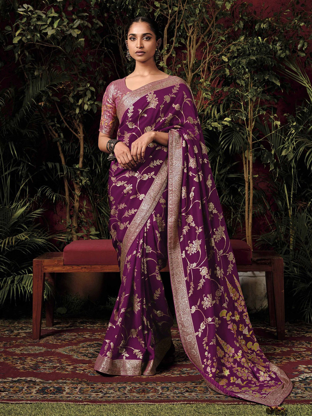 

MAHALASA Woven Design Zari Kanjeevaram Saree, Purple