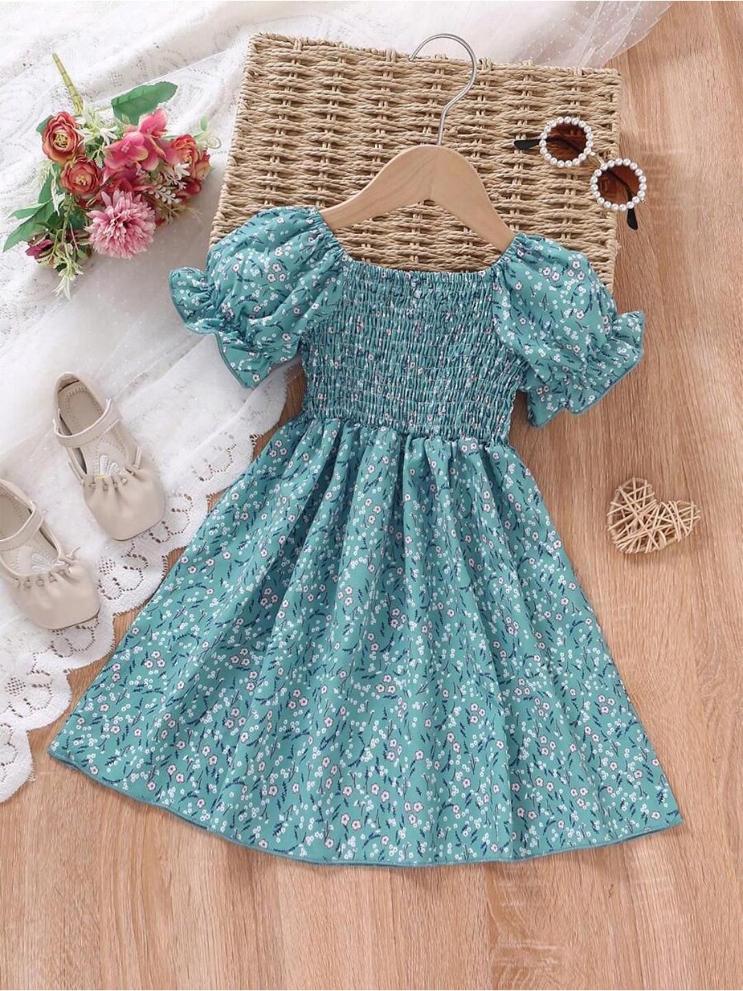 

Miss & Chief Floral Print Fit & Flare Dress, Turquoise blue