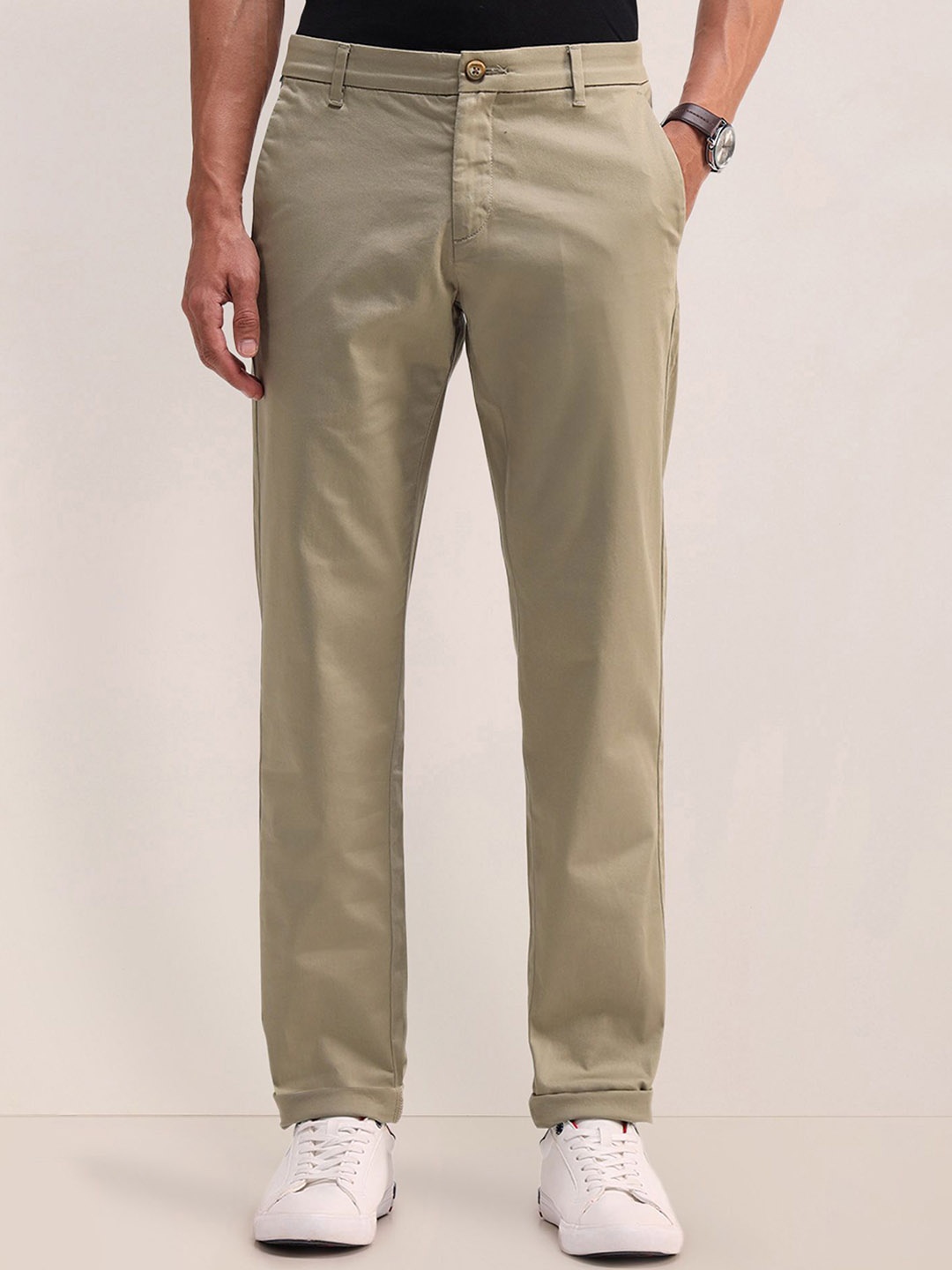 

U.S. Polo Assn. Men Smart Mid-Rise Slim Fit Trousers, Green