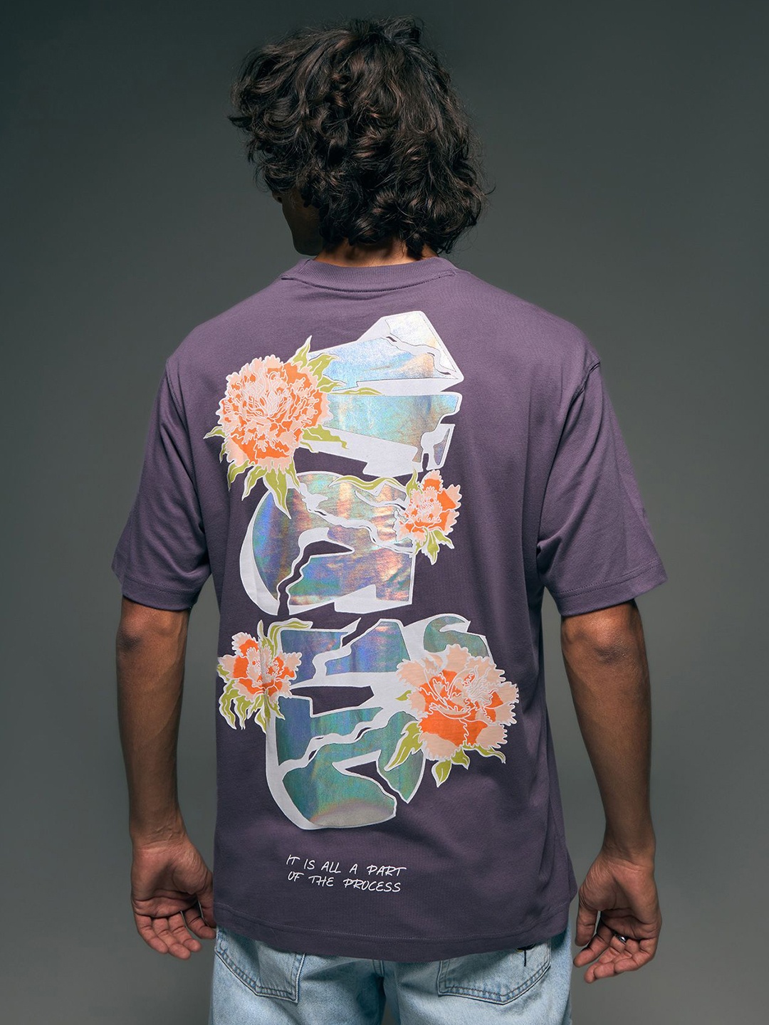 

Flying Machine Street Vibe Graphic Printed Pure Cotton Relaxed Fit T-shirt, Purple