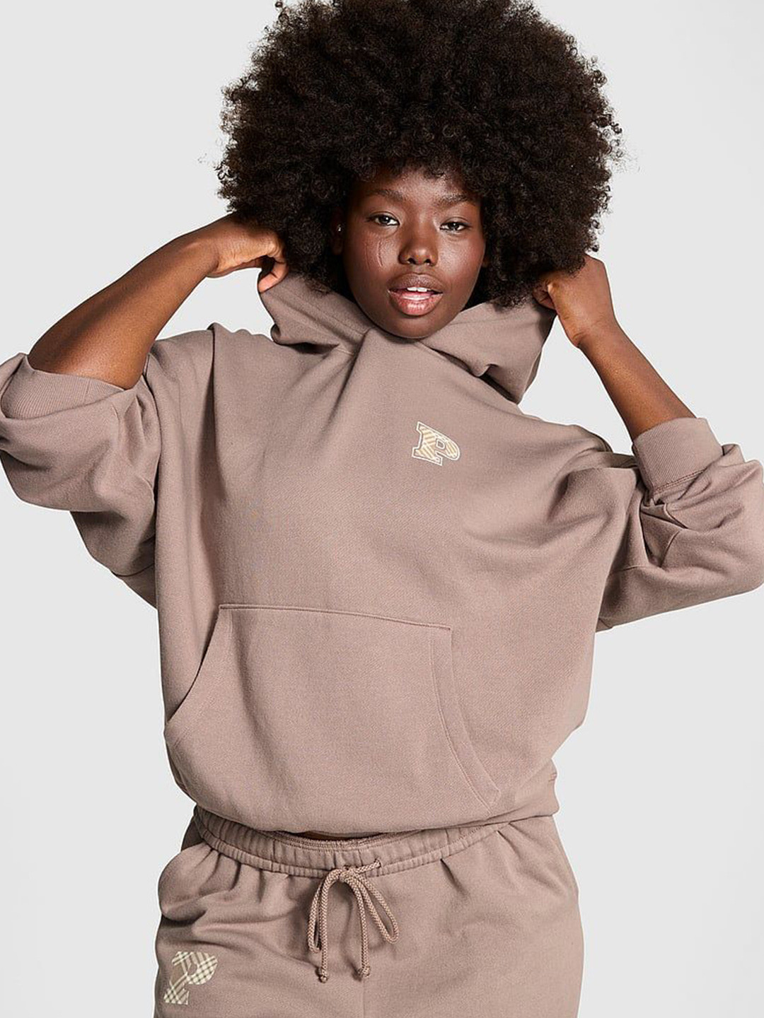 

Victoria's Secret Women Hooded Front-Open Sweatshirt, Brown