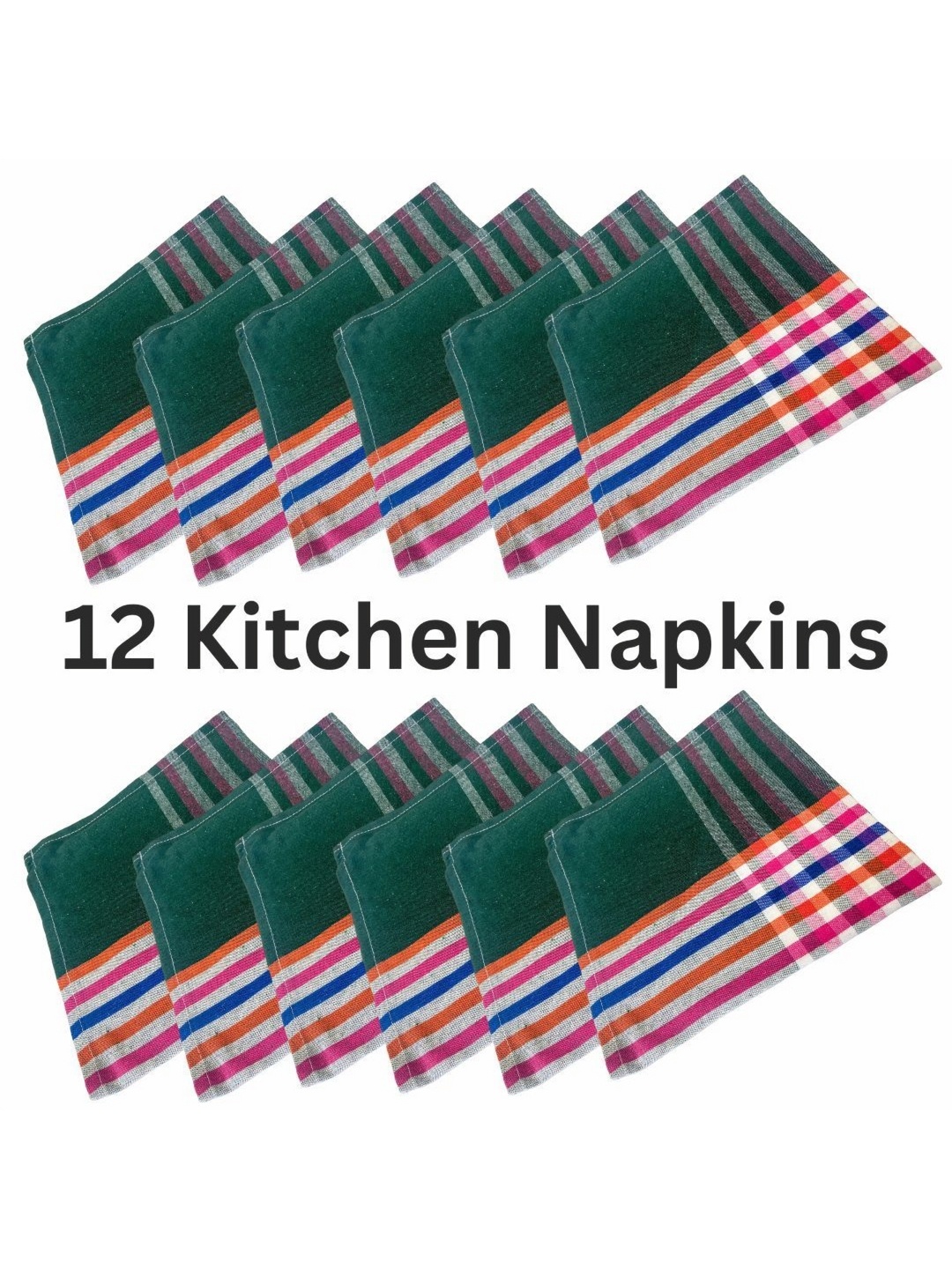 

Lushomes 12-Pcs Green Striped Pure Cotton Kitchen Towels