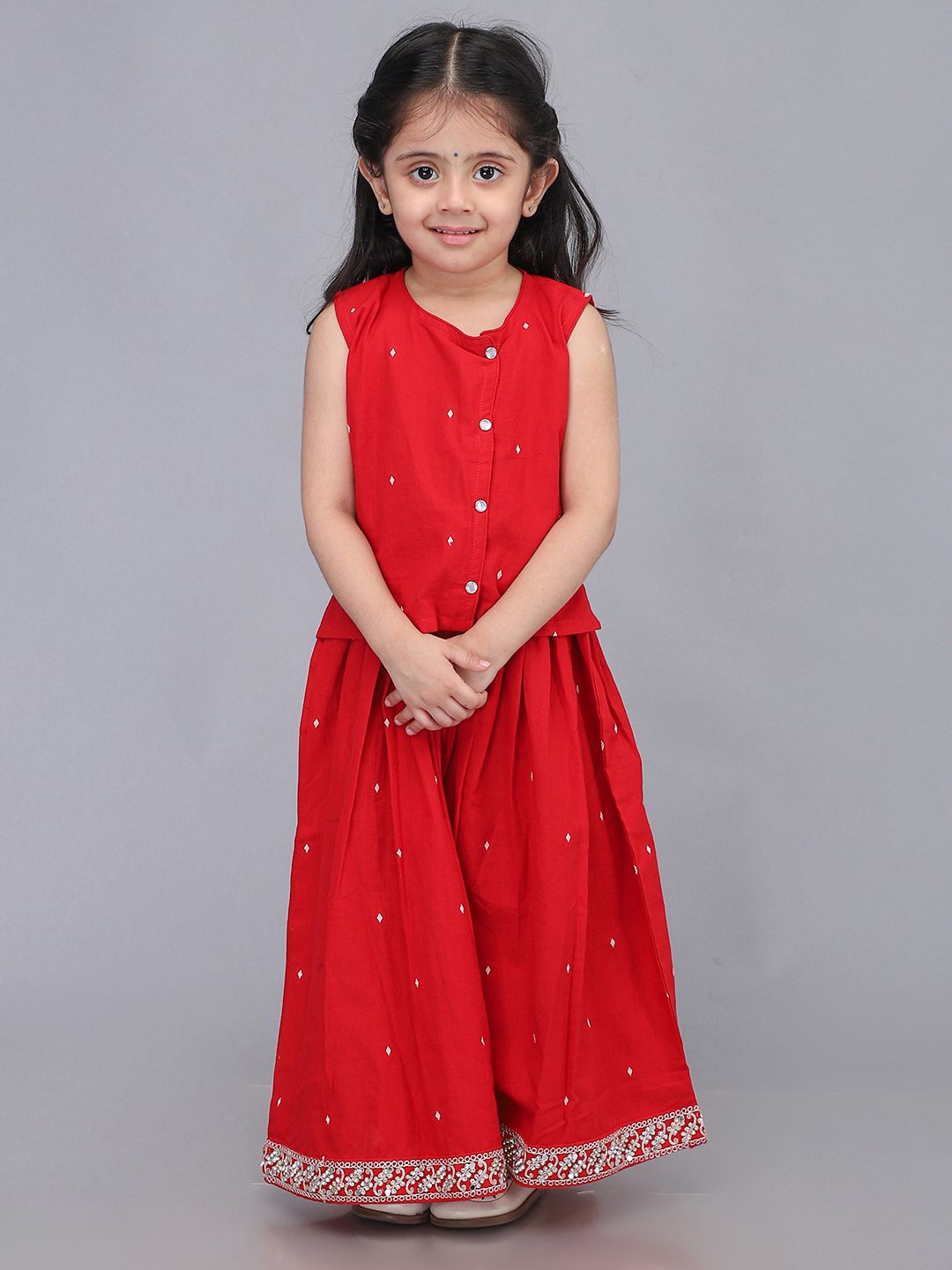 

Biglilpeople Girls Printed Ready to Wear Lehenga &, Red