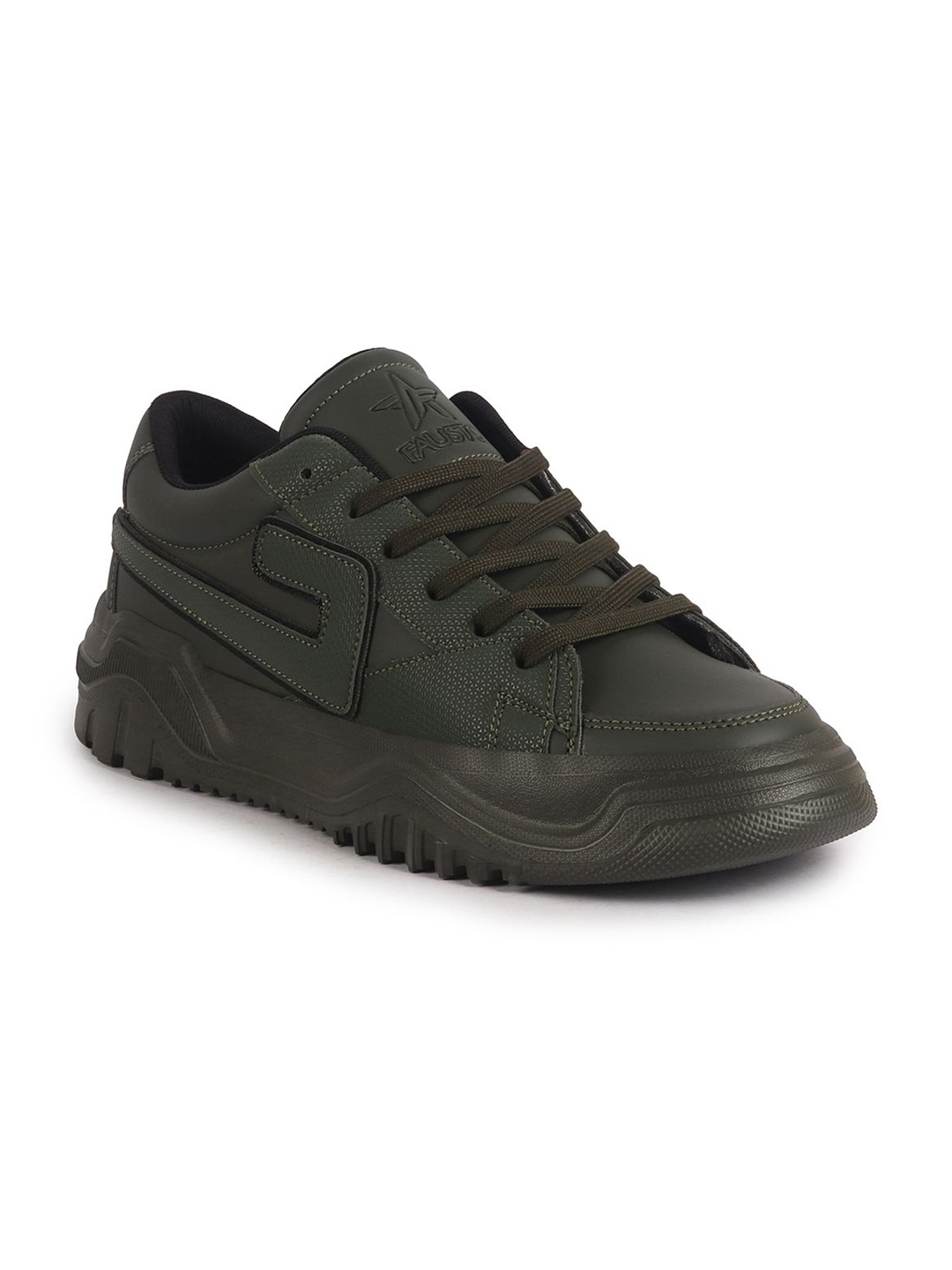 

FAUSTO Men Textured Lightweight PU Lace-Up Sneakers, Olive