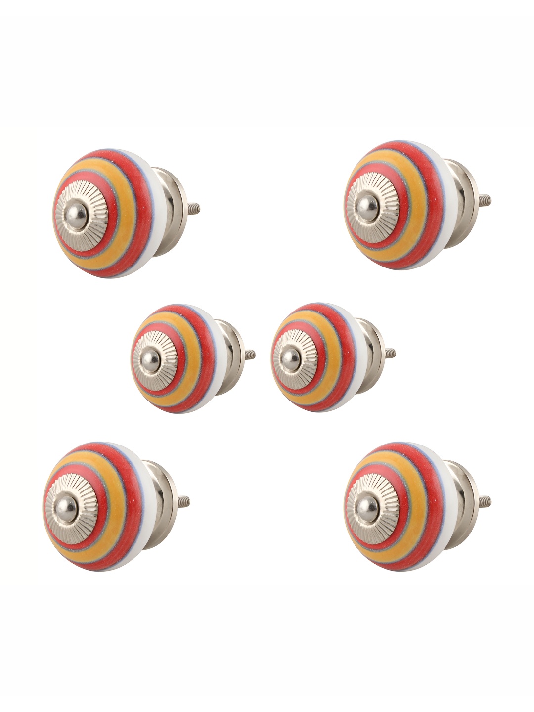 

Indianshelf 6-Pcs Orange-Color & Yellow Glossy Ceramic Stripe Knobs