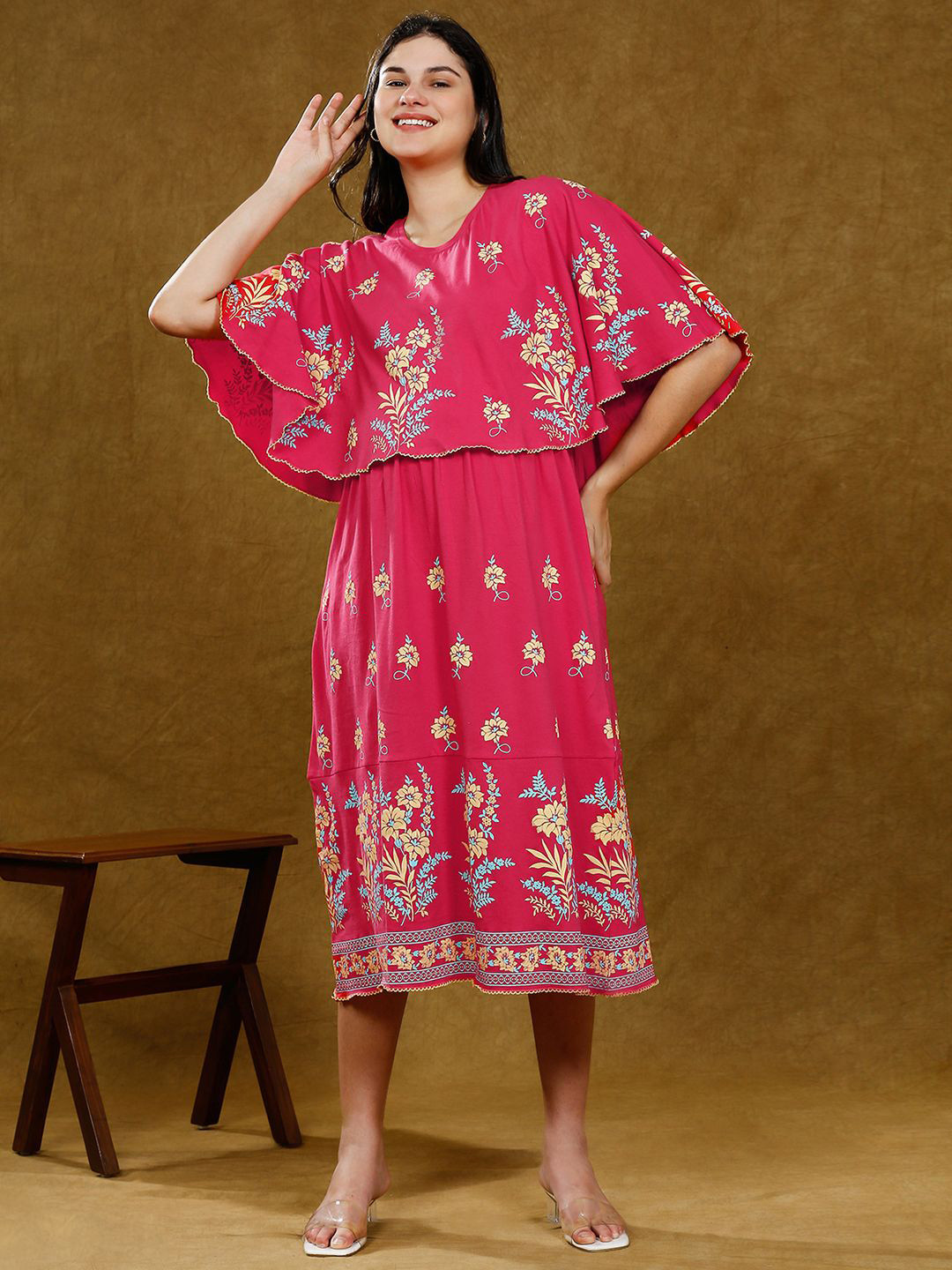 

True Shape Print Layered Maternity Midi Dress, Red