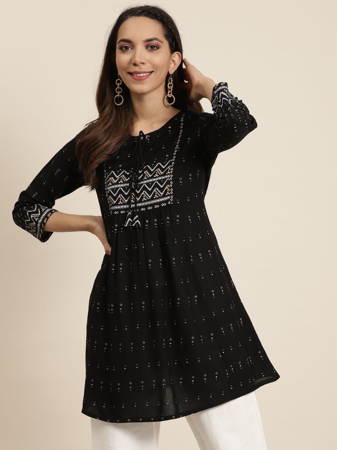 

KALINI Geometric Printed Kurti, Black
