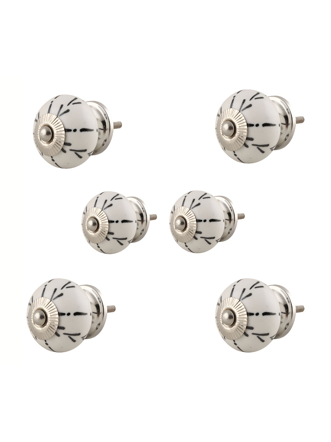 

Indianshelf Set Of 6 White & Black Printed Ceramic Knobs