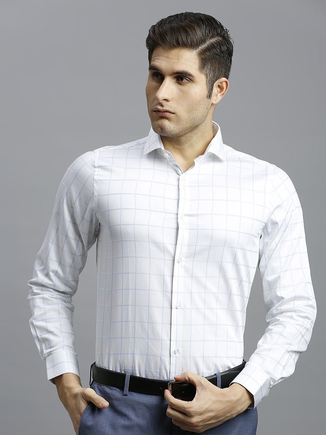 

Reid & Taylor Men Slim Fit Opaque Checked Formal Shirt, White