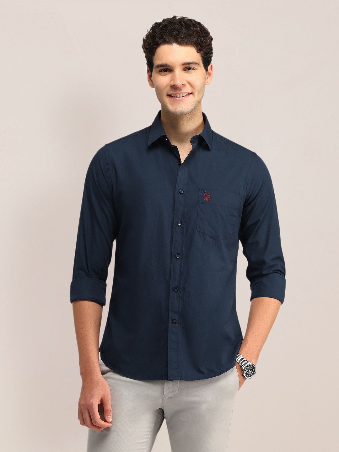 

U.S. Polo Assn. Men Classic Tailored Fit Opaque Casual Shirt, Blue