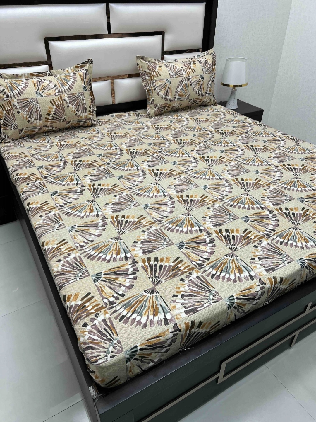 

Pure Decor Cotton Queen Size Double Bed Bedsheet With 2 Pillow Covers 2.28 m x 2.54 m, Beige