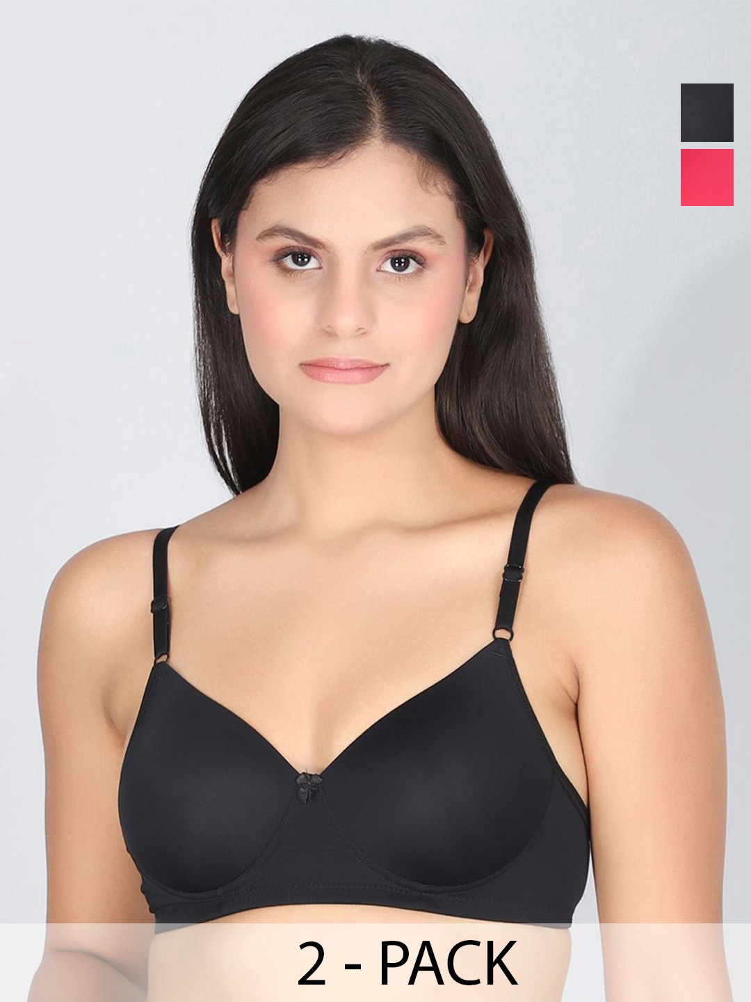 

StyFun Women Pack of 2 Full Coverage Lightly Padded Bra, Black