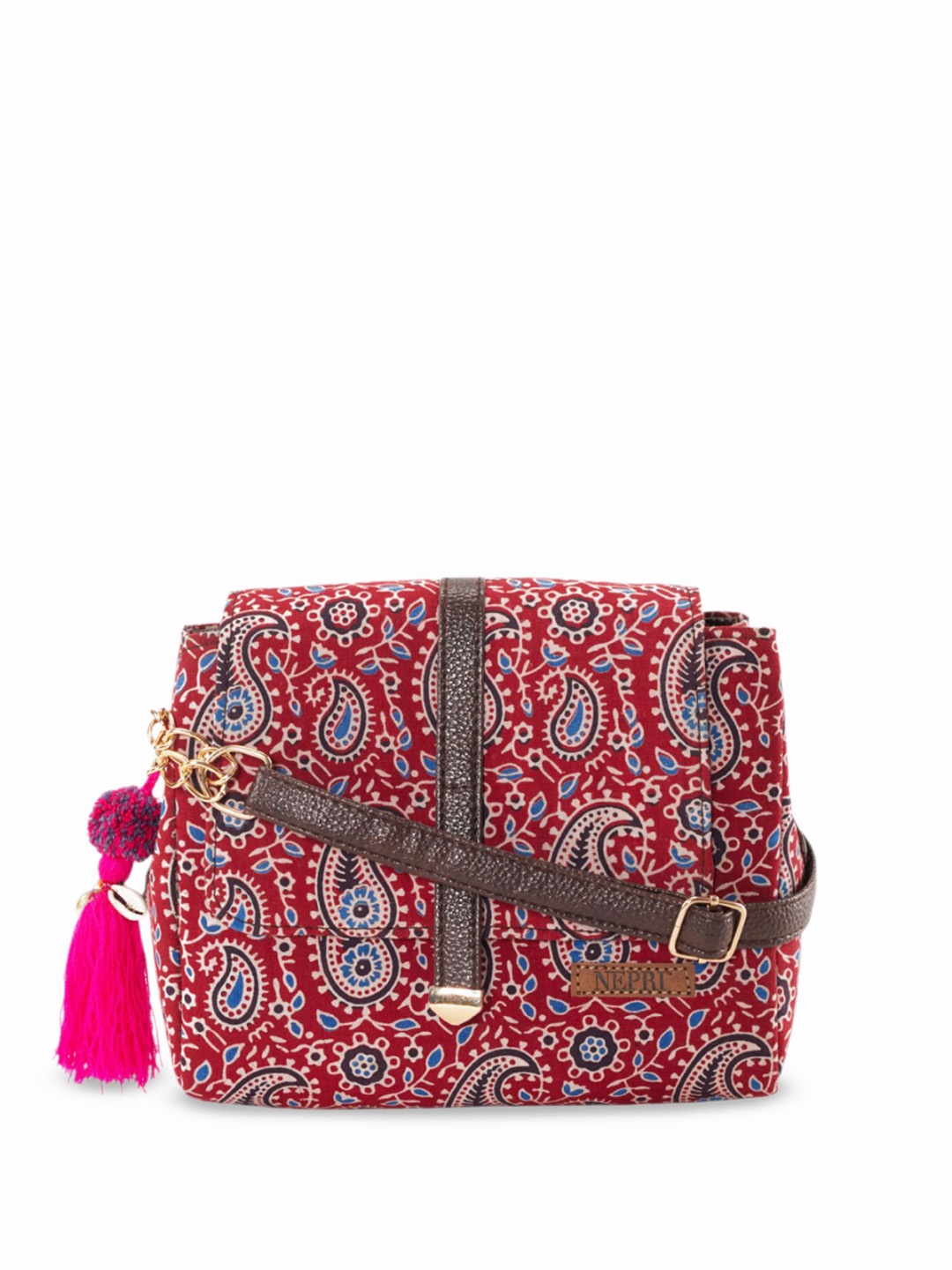 

NEPRI Floral Printed Structured Sling Bag, Red