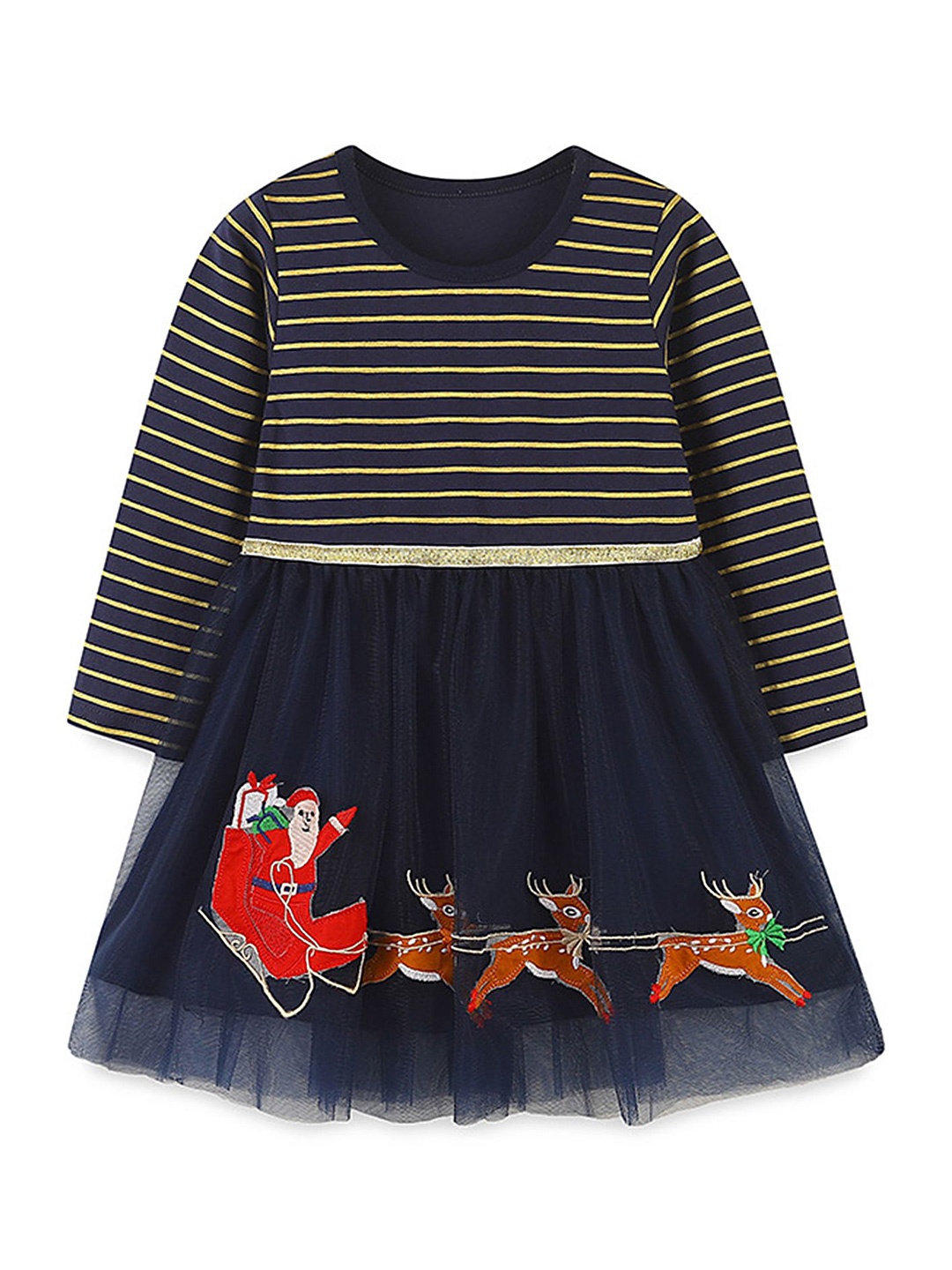 

LULU & SKY Girls Striped Fit & Flare Dress, Blue