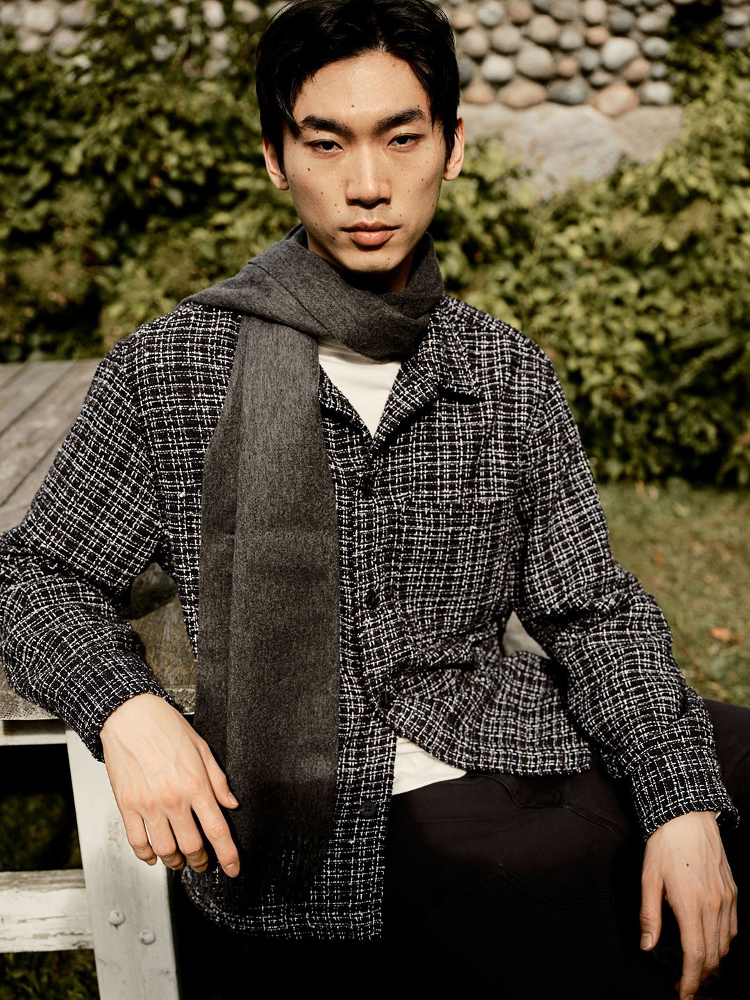 

H&M Checked Waffled Overshirt, Blue