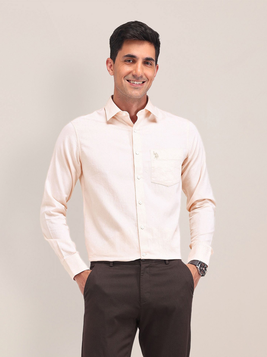 

U.S. Polo Assn. Men Classic Tailored Fit Opaque Casual Shirt, Orange