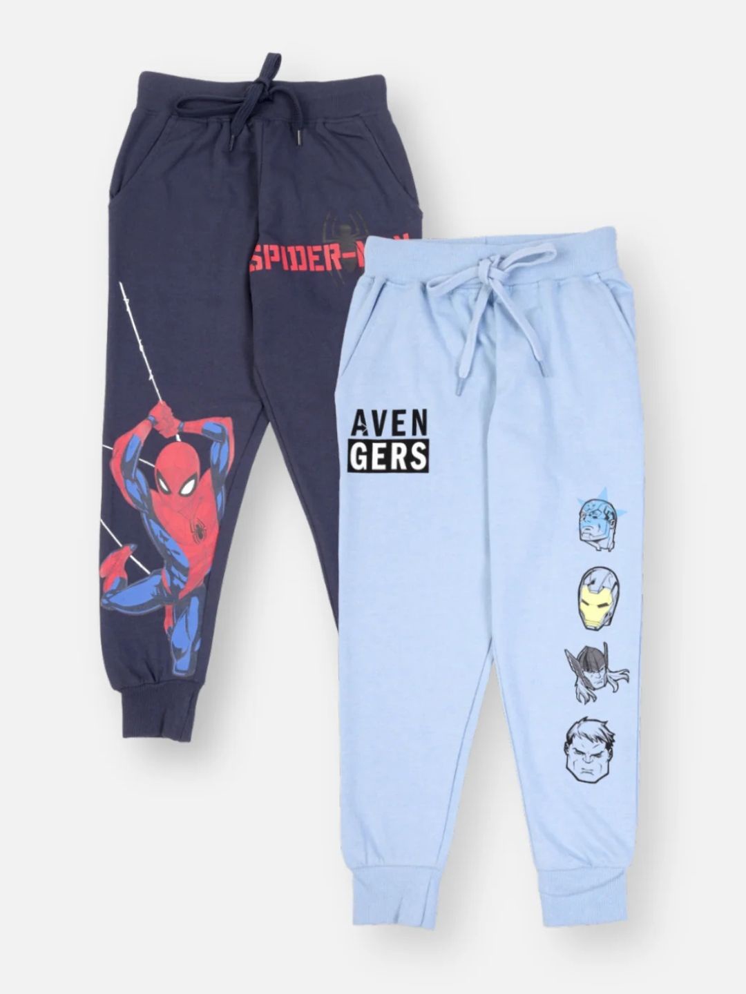 

Nap Chief Kids Unisex Pack Of 2 Spider Man and Marvel Avengers Printed Pure Cotton Joggers, Blue