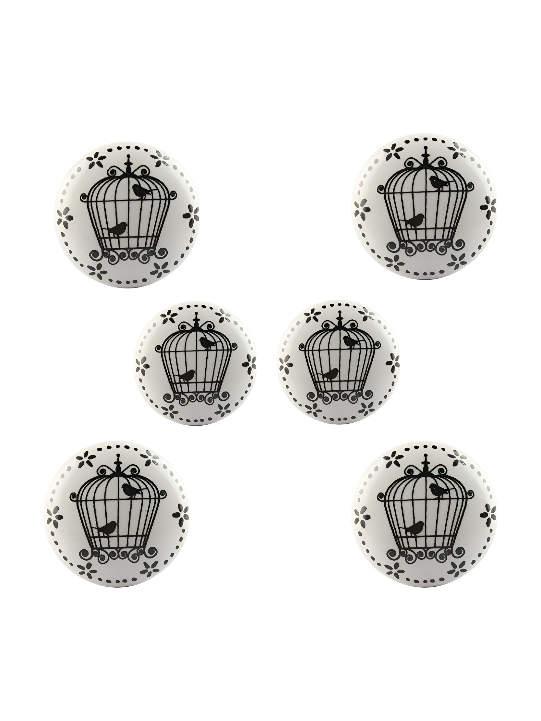

Indianshelf Set Of 6 White & Black Printed Ceramic Knobs