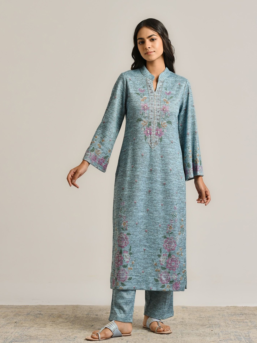 

Rustorange Floral Embroidered Sequinned Kurta with Trouser, Blue