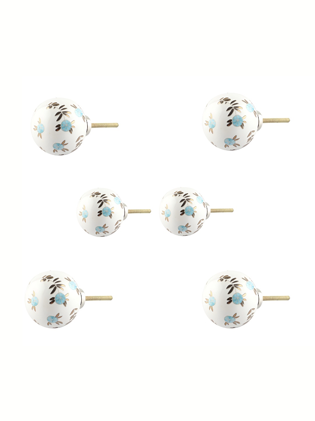 

Indianshelf 6Pcs White & Blue Textured Ceramic Knobs