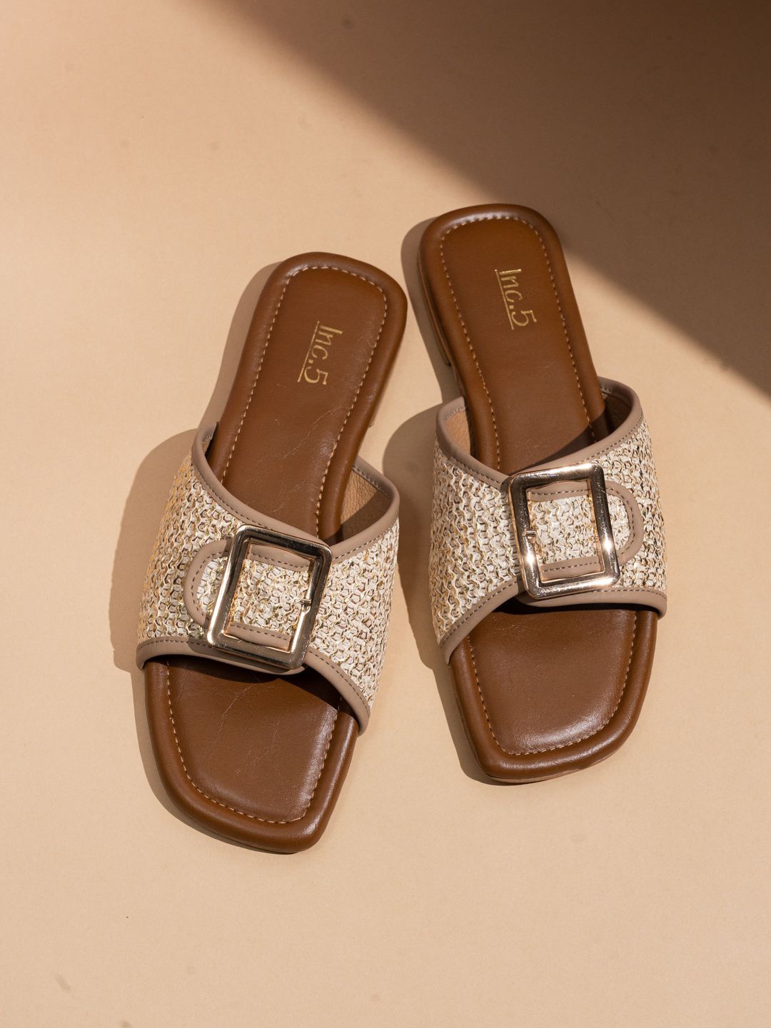 

Inc 5 Women Woven Design Open Toe Flats, Beige