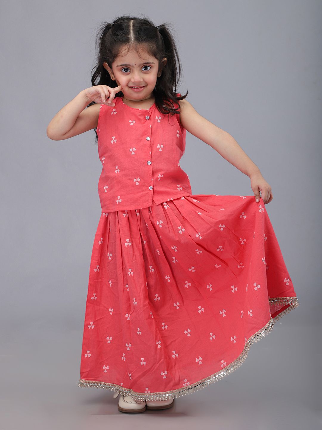 

Biglilpeople Girls Printed Ready to Wear Lehenga &, Pink
