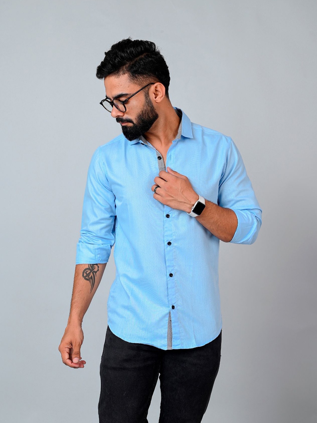 

Tanip Men Sheer Casual Shirt, Blue