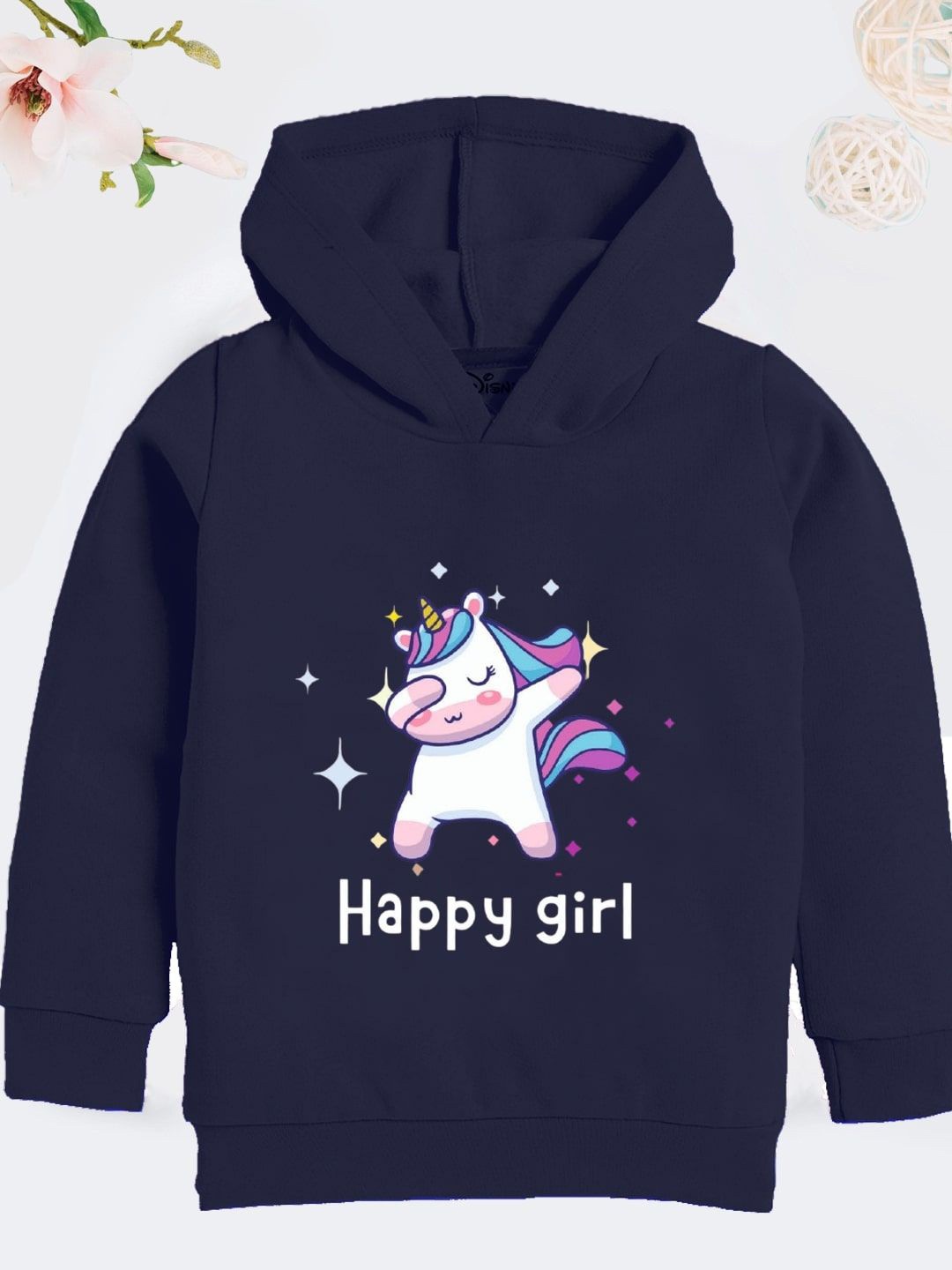 

YK Disney Girls Printed Hooded Sweatshirt, Navy blue