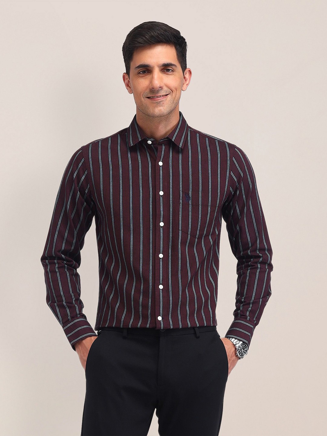 

U.S. Polo Assn. Men Classic Tailored Fit Opaque Striped Casual Shirt, Red